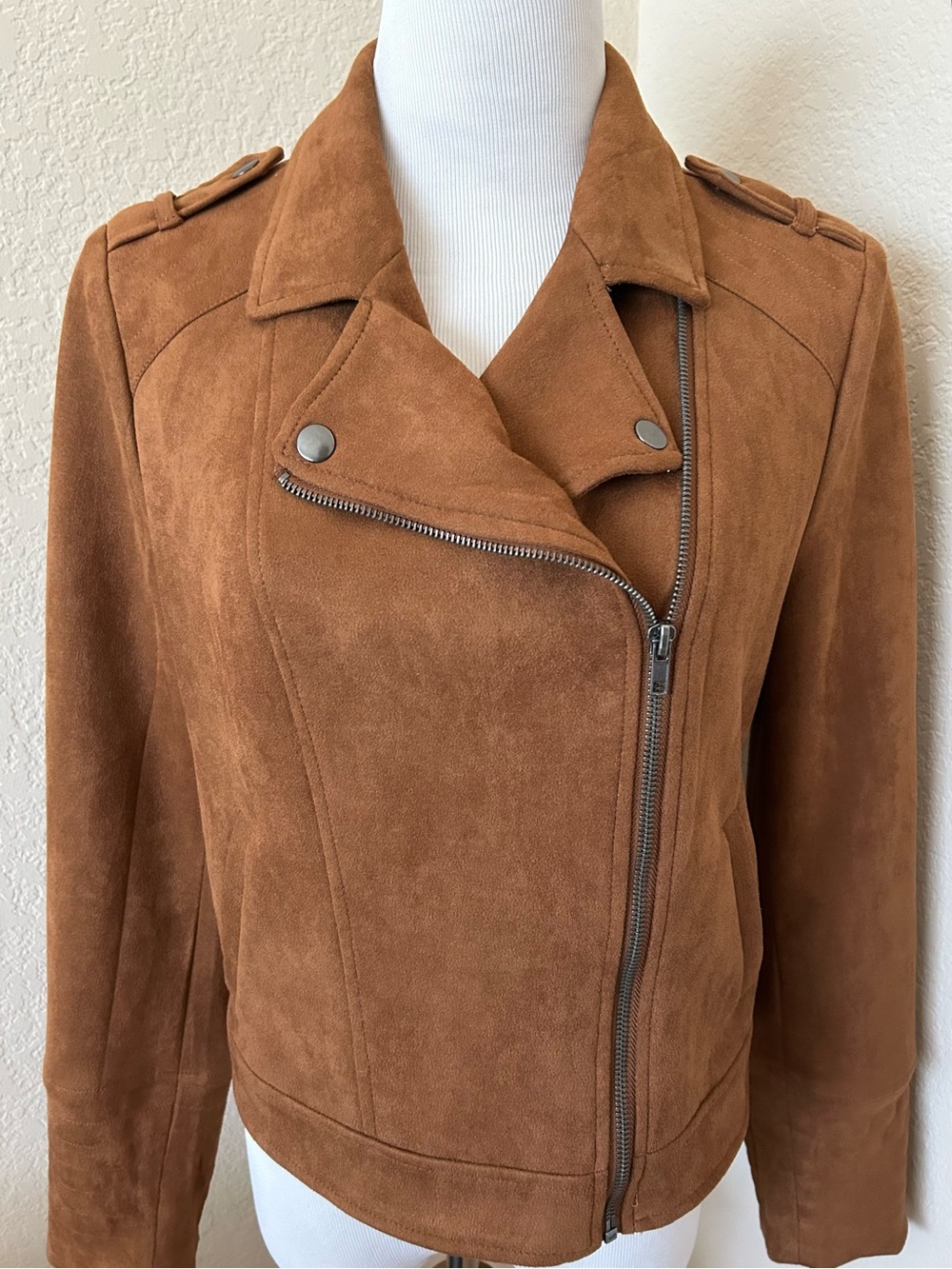Faux Suede Jacket Motorcycle Style Jacket Dakota Jacket Rust Brown Faux Suede - Picture 1 of 7